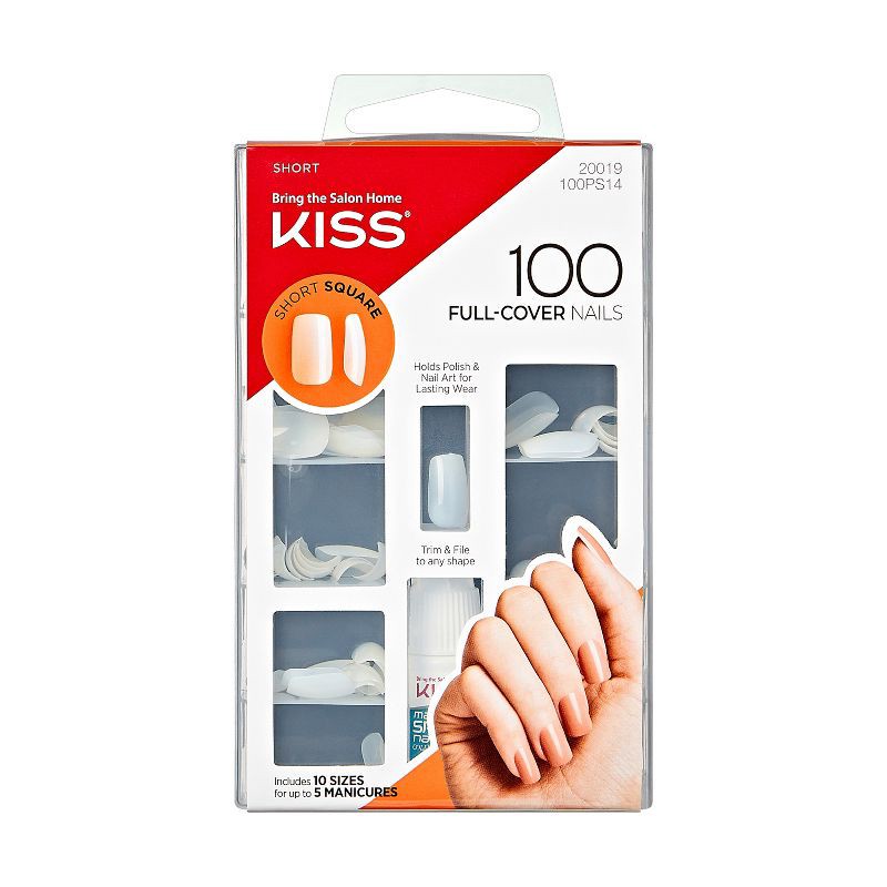 slide 1 of 5, Kiss Nails Full Cover Fake Nails - Short Square - 100ct, 100 ct