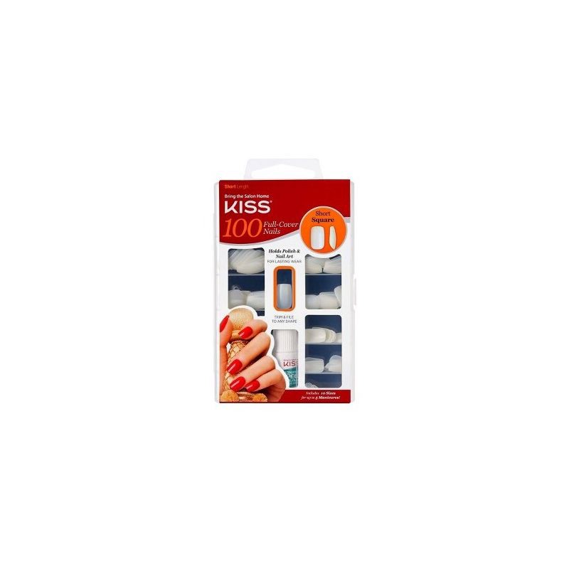 slide 1 of 6, Kiss Nails Full Cover Fake Nails - Short Square - 100ct, 100 ct