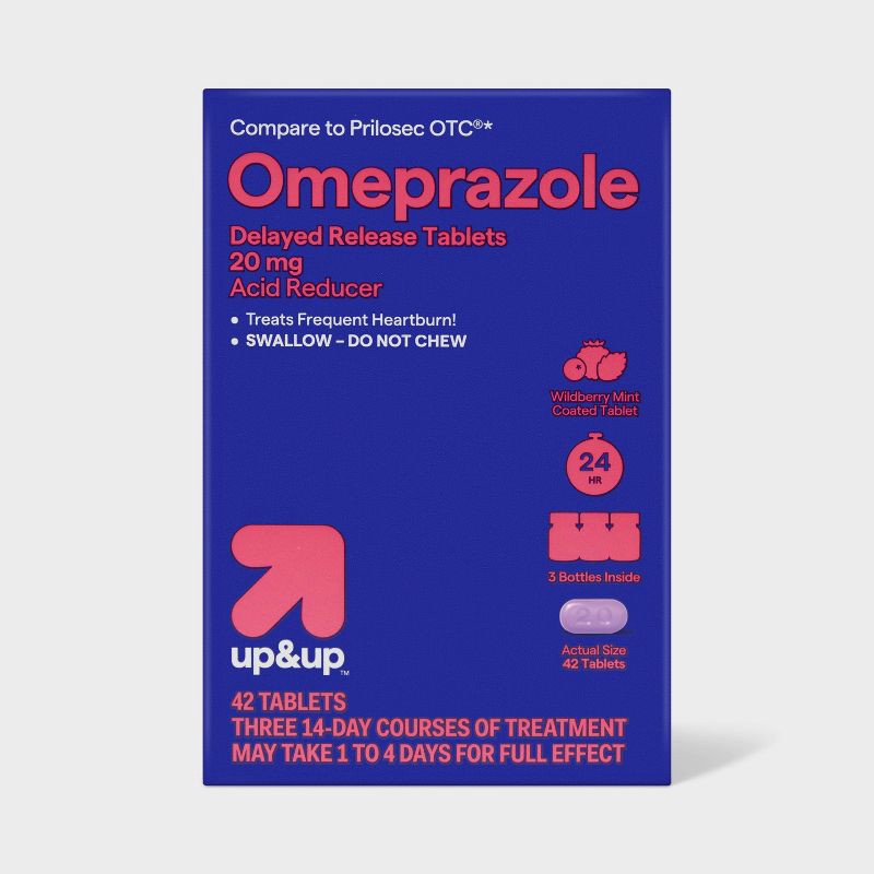 slide 1 of 5, Omeprazole 20mg Acid Reducer Delayed Release Tablets - Wildberry Mint Flavor - 42ct - up&up™, 42 ct; 20 mg