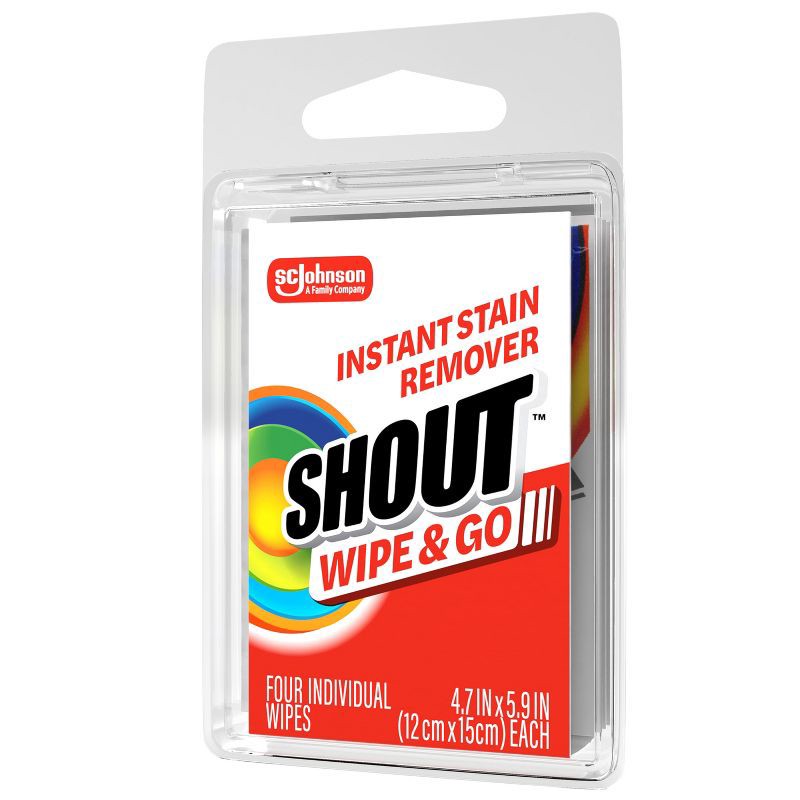 slide 13 of 14, Shout Wipe & Go Travel Wipes for Fabric Instant Stain Remover - 4ct, 4 ct