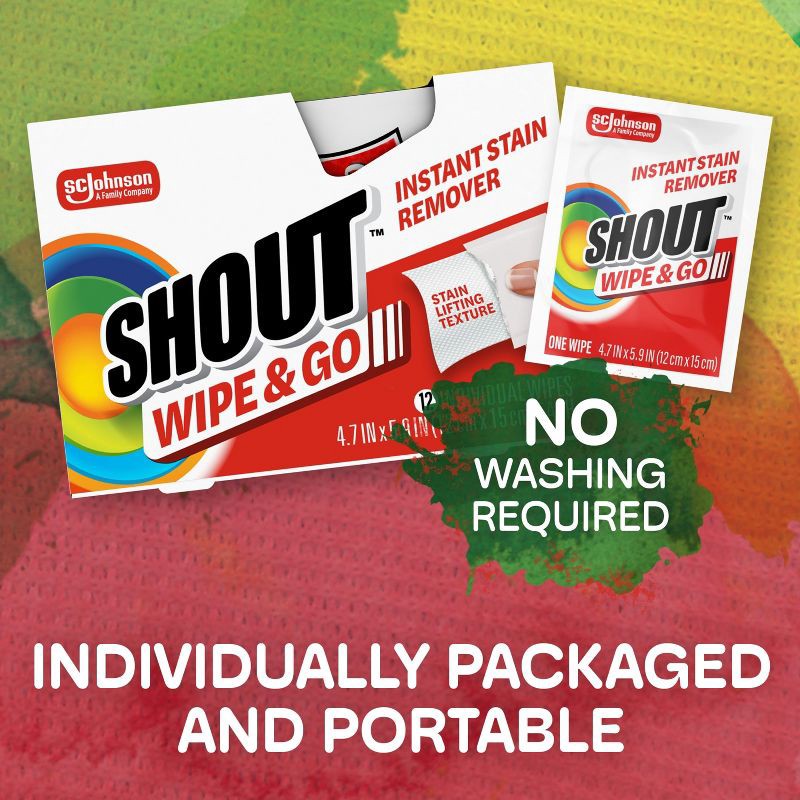 slide 9 of 14, Shout Wipe & Go Travel Wipes for Fabric Instant Stain Remover - 4ct, 4 ct