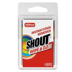 Shout Wipe & Go Travel Stain Remover Wipes for Instant Fabric Stain Removal - 4ct