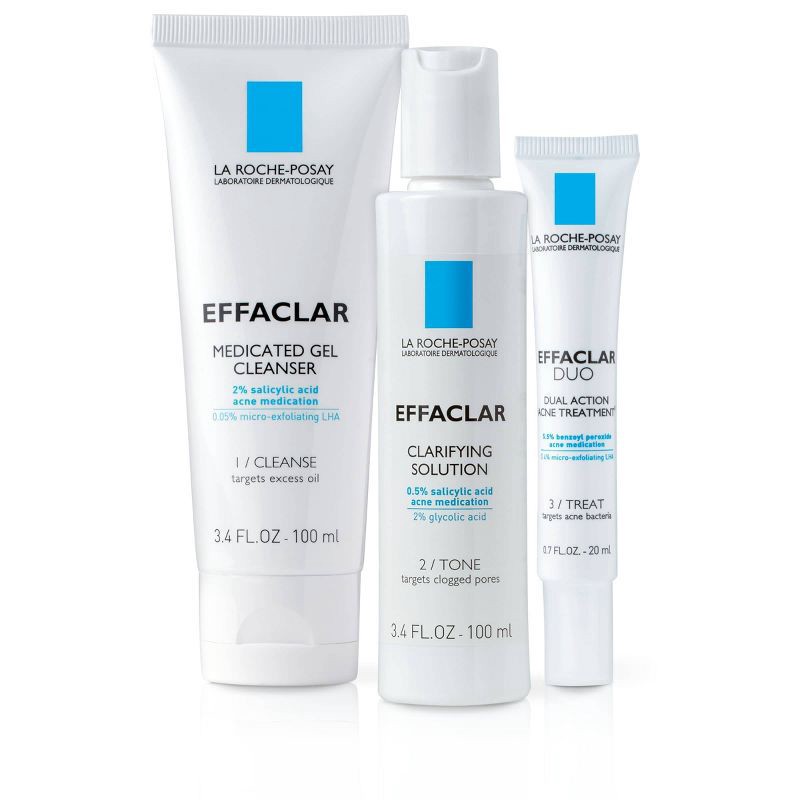 slide 2 of 8, La Roche Posay Effaclar Dermatological Acne Treatment 3-Step System Kit with Medicated Gel Cleanser - 7.5 fl oz, 7.5 fl oz