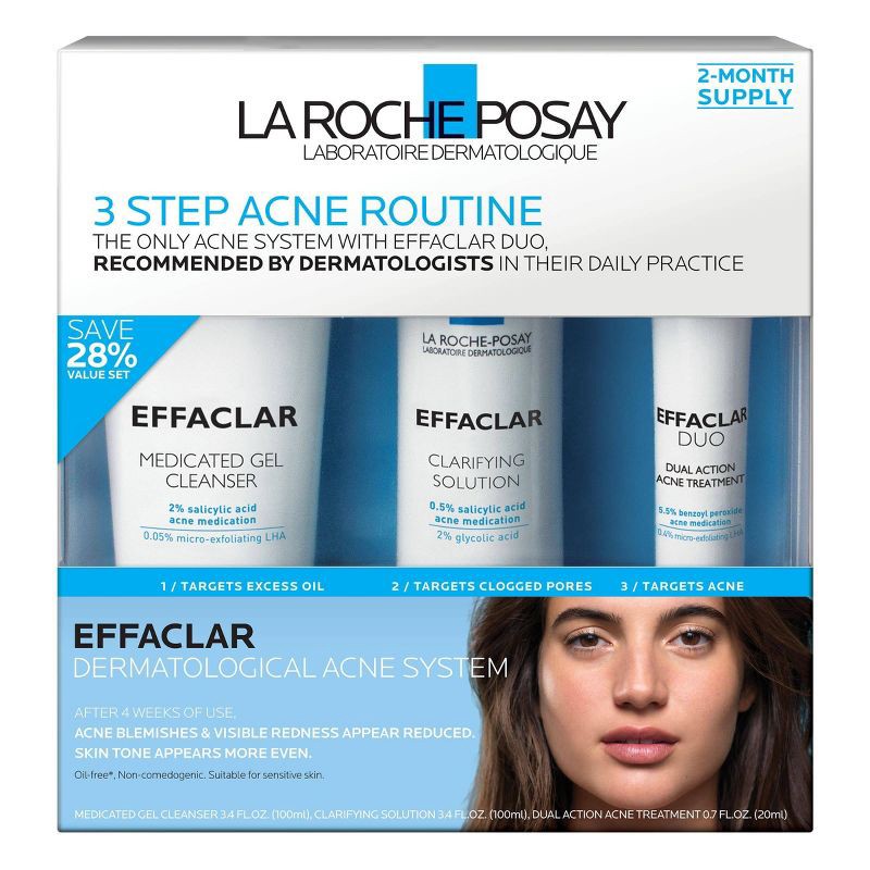 slide 1 of 8, La Roche Posay Effaclar Dermatological Acne Treatment 3-Step System Kit with Medicated Gel Cleanser - 7.5 fl oz, 7.5 fl oz