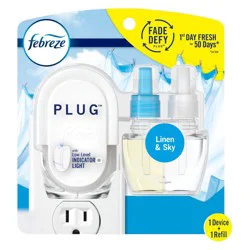 Febreze Fade Defy Plug Air Freshener & Odor Fighter Starter Kit - Linen & Sky - 0.87 fl oz