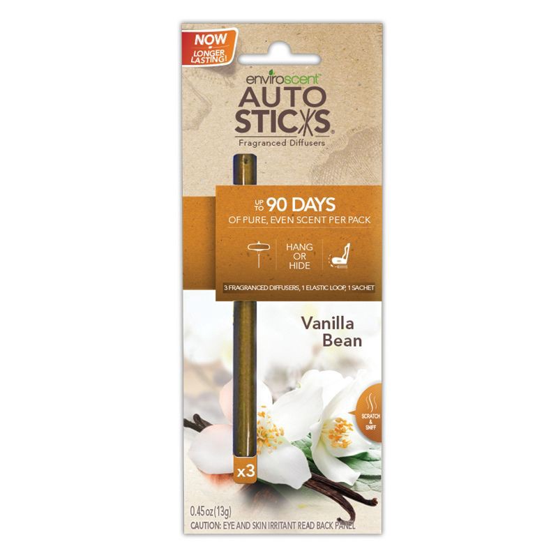 slide 1 of 3, AutoSticks Enviroscent 3pc Car Air Freshener Vanilla Bean, 3 ct