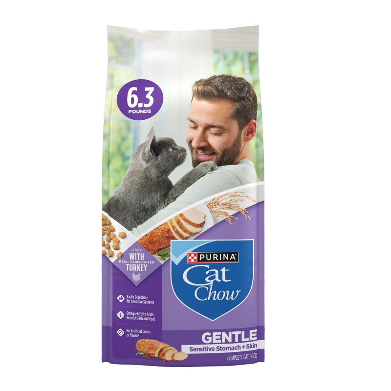 slide 1 of 16, Purina Cat Chow Sensitive Skin and Stomach Turkey Flavor Dry Cat Food - 6.3 lbs, 6.3 lb