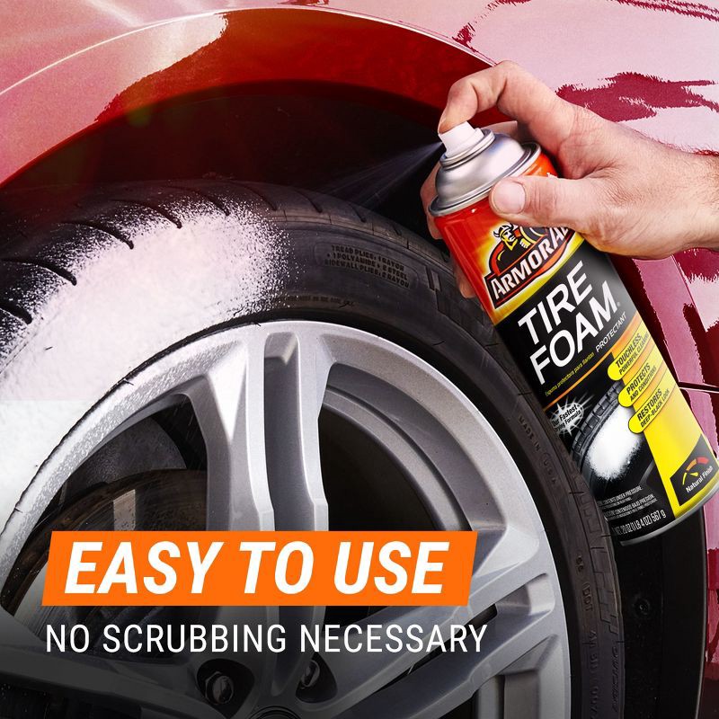 slide 6 of 9, Armor All 20oz Tire Foam Automotive Wheel Cleaner: Unscented Car Cleaning Supplies, No Water Needed, Prevents Fading, 20 oz