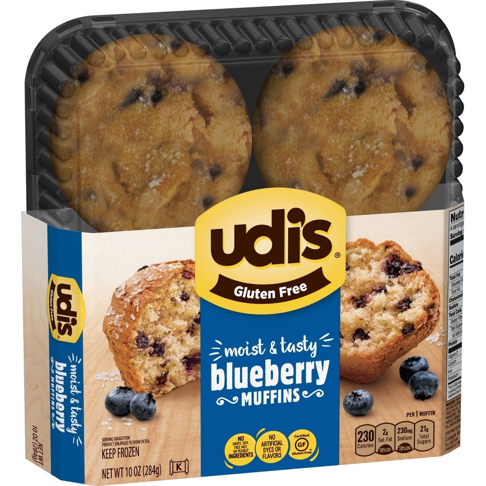 slide 2 of 7, Udi's Gluten Free Blueberry Frozen Muffins - 10oz /4ct, 4 ct; 10 oz