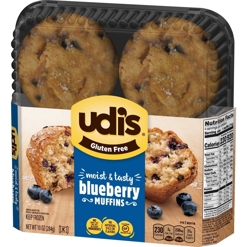 slide 3 of 7, Udi's Gluten Free Blueberry Frozen Muffins - 10oz /4ct, 4 ct; 10 oz