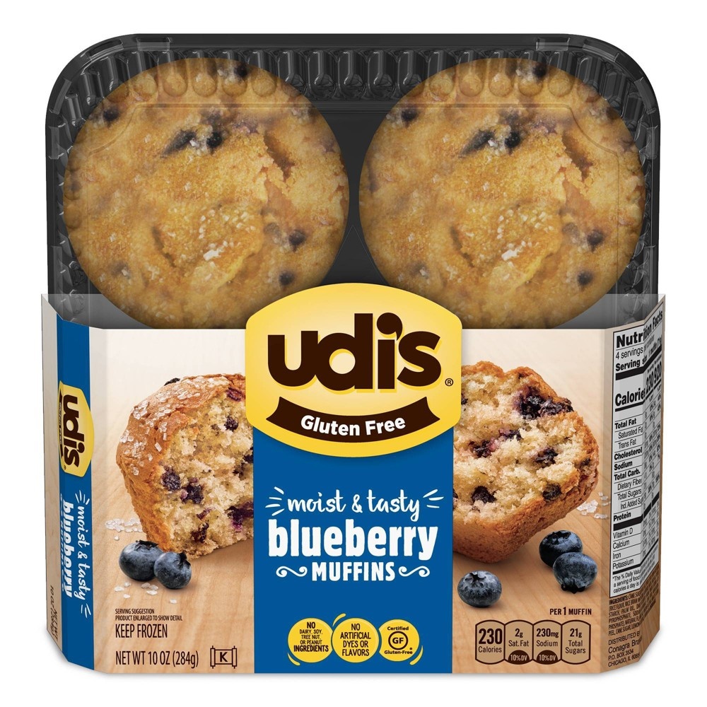 slide 4 of 7, Udi's Gluten Free Blueberry Frozen Muffins - 10oz /4ct, 4 ct; 10 oz