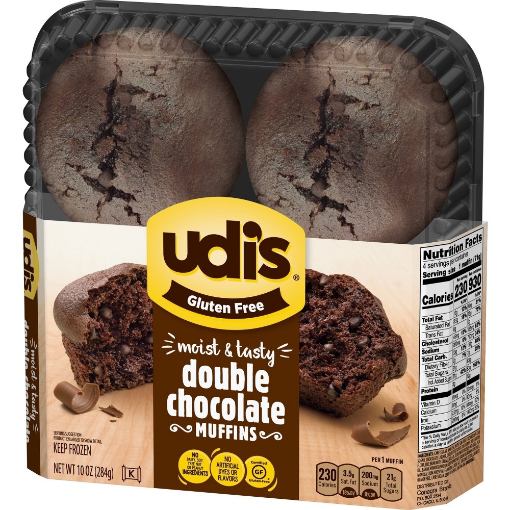 slide 3 of 3, Udi's Gluten Free Double Chocolate Frozen Muffins - 10oz/4ct, 4 ct; 10 oz