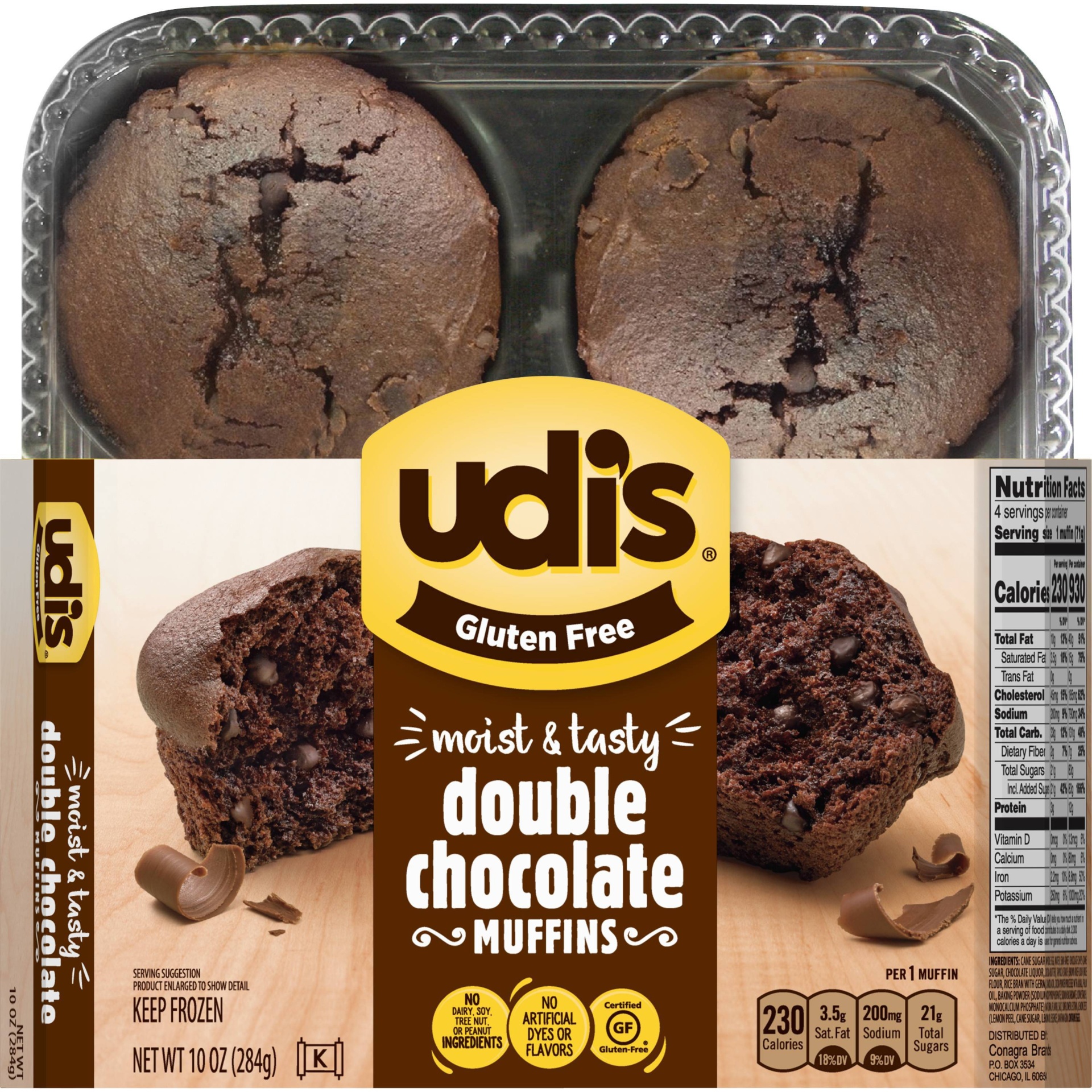 slide 1 of 3, Udi's Gluten Free Double Chocolate Frozen Muffins - 10oz/4ct, 4 ct; 10 oz