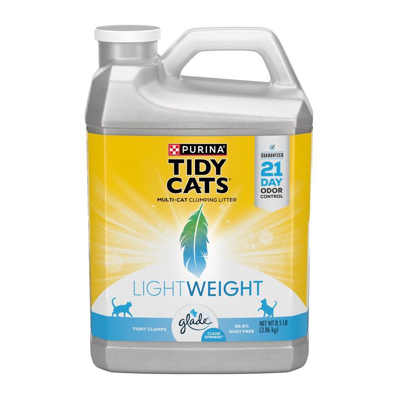 slide 1 of 9, Purina Tidy Cats Lightweight Low Dust Clumping Scoop Cat & Kitty Litter with Glade Tough Odor Solutions for Multiple Cats - 8.5lbs, 8.5 lb