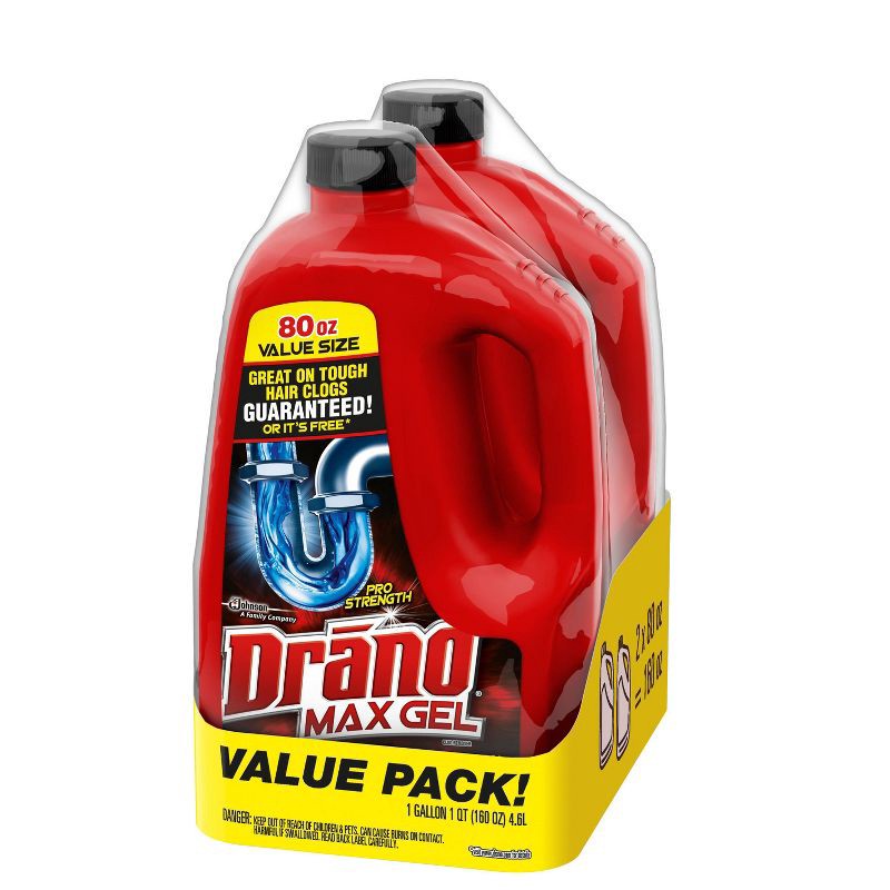 slide 13 of 14, Drano Max Gel Clog Remover - 160 fl oz/2ct, 160 fl oz, 2 ct