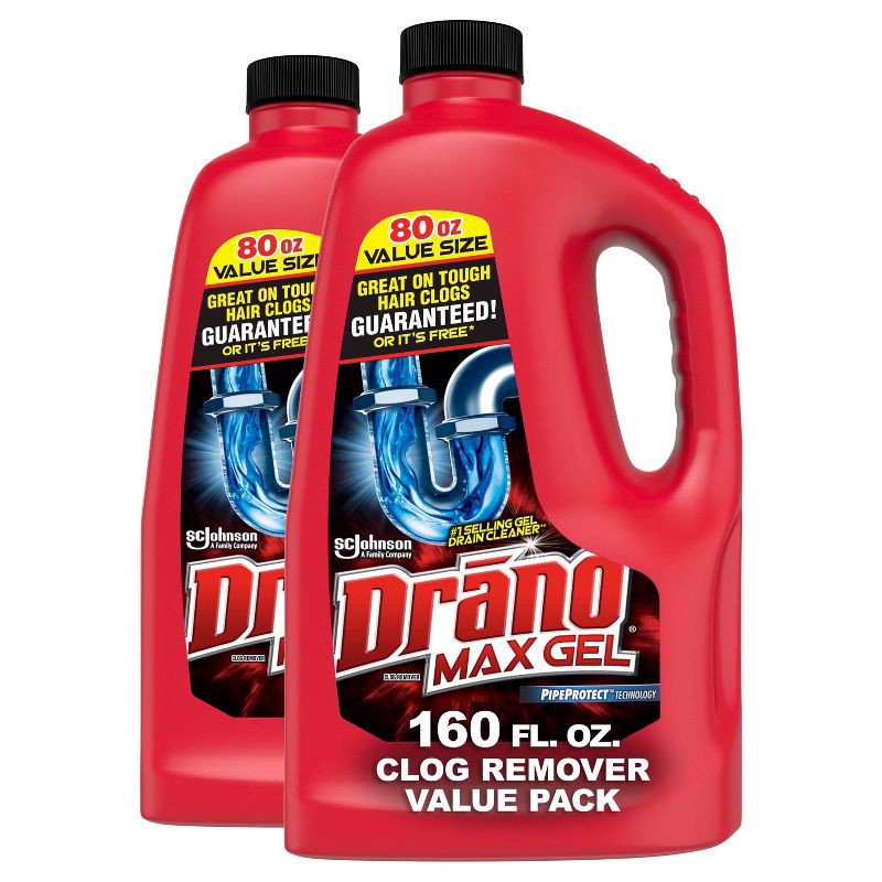 slide 1 of 10, Drano Max Gel Drain Cleaner and Clog Remover - 80 fl oz/2ct, 80 fl oz, 2 ct
