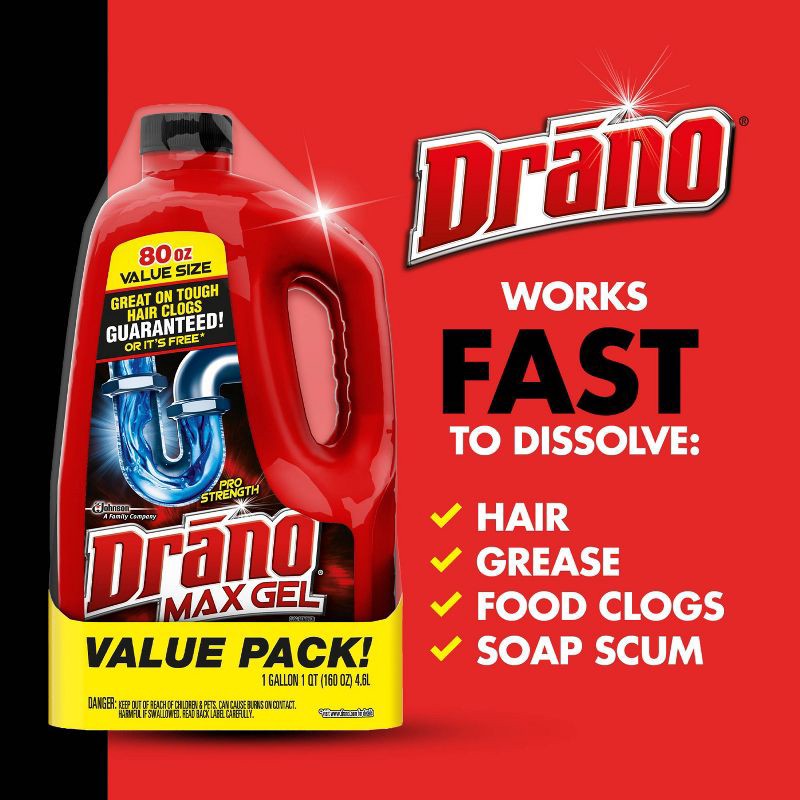 slide 4 of 10, Drano Max Gel Drain Cleaner and Clog Remover - 80 fl oz/2ct, 80 fl oz, 2 ct