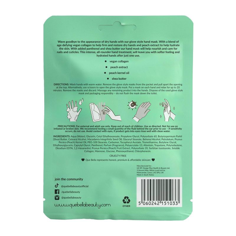 slide 2 of 6, Que Bella Collagen Hand Mask - 0.5oz, 0.5 oz