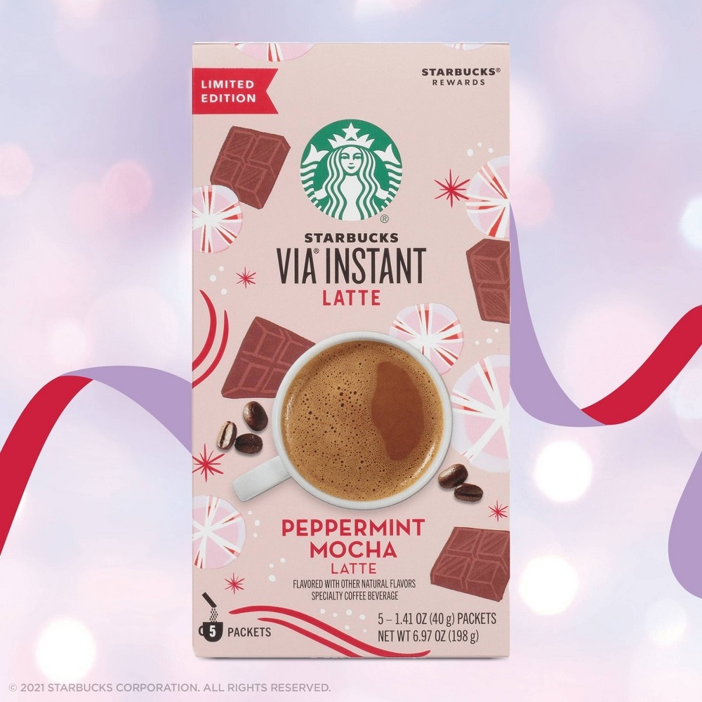 slide 2 of 6, Starbucks VIA Instant Light Roast Peppermint Mocha Latte, 5 ct