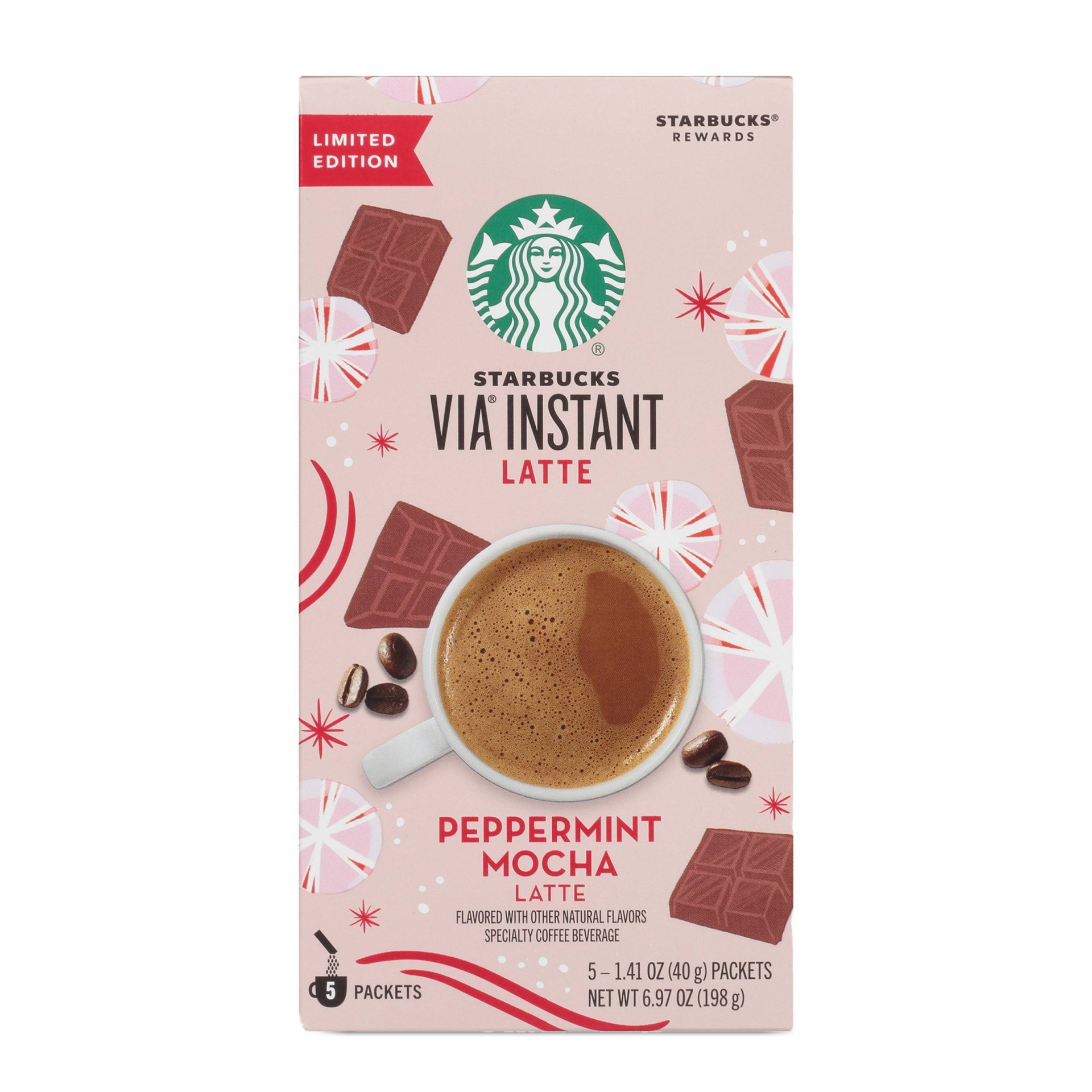 slide 1 of 6, Starbucks VIA Instant Light Roast Peppermint Mocha Latte, 5 ct