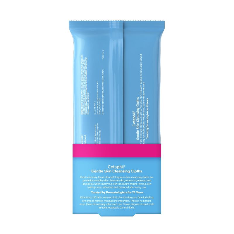 slide 2 of 8, Cetaphil Gentle Skin Cleansing Face Wipes Cloths - Unscented - 2pk/50ct, 2 ct, 50 ct