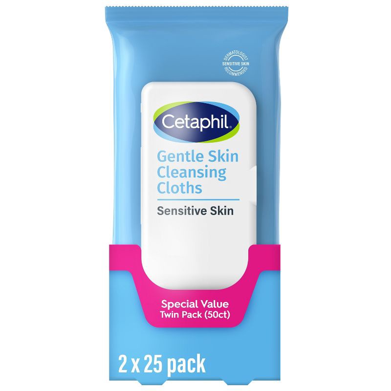 slide 1 of 10, Cetaphil Gentle Skin Cleansing Face Wipes Cloths - Unscented - 2pk/50ct, 2 ct, 50 ct