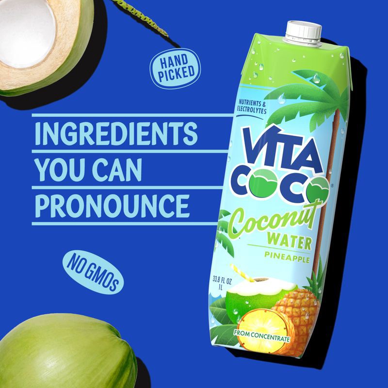 slide 2 of 8, Vita Coco Pineapple Coconut Water - 1 L (33.8 fl oz)Carton, 1 liter