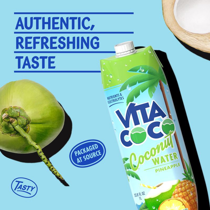 slide 4 of 8, Vita Coco Pineapple Coconut Water - 1 L (33.8 fl oz)Carton, 1 liter