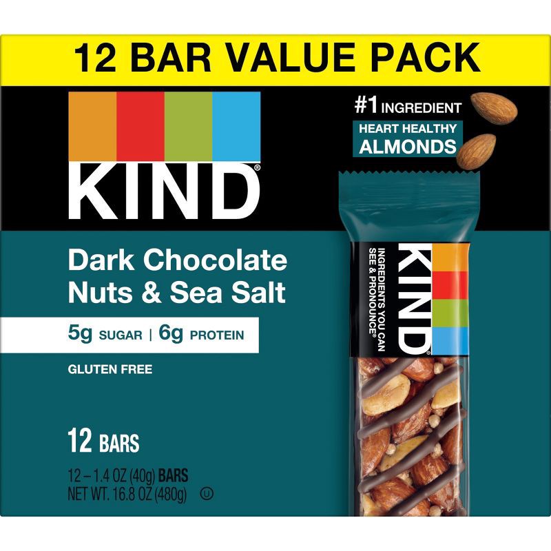slide 2 of 7, KIND Bars Dark Chocolate Nuts & Sea Salt Gluten Free Snacks - 16.8oz/12ct, 16.8 oz, 12 ct