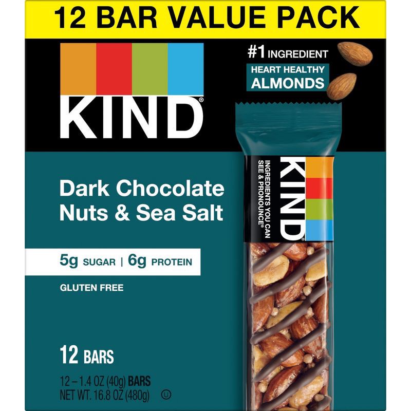 slide 2 of 7, Kind Dark Chocolate Nuts & Sea Salt Nutrition Bars 12ct / 1.4oz, 12 ct, 1.4 oz