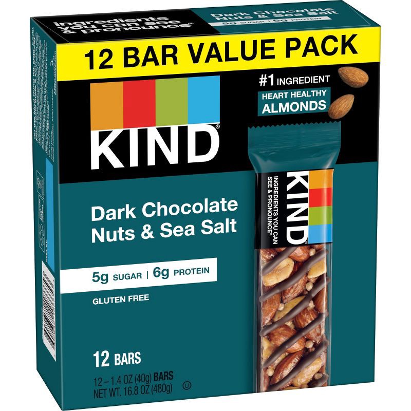 slide 3 of 7, KIND Bars Dark Chocolate Nuts & Sea Salt Gluten Free Snacks - 16.8oz/12ct, 16.8 oz, 12 ct