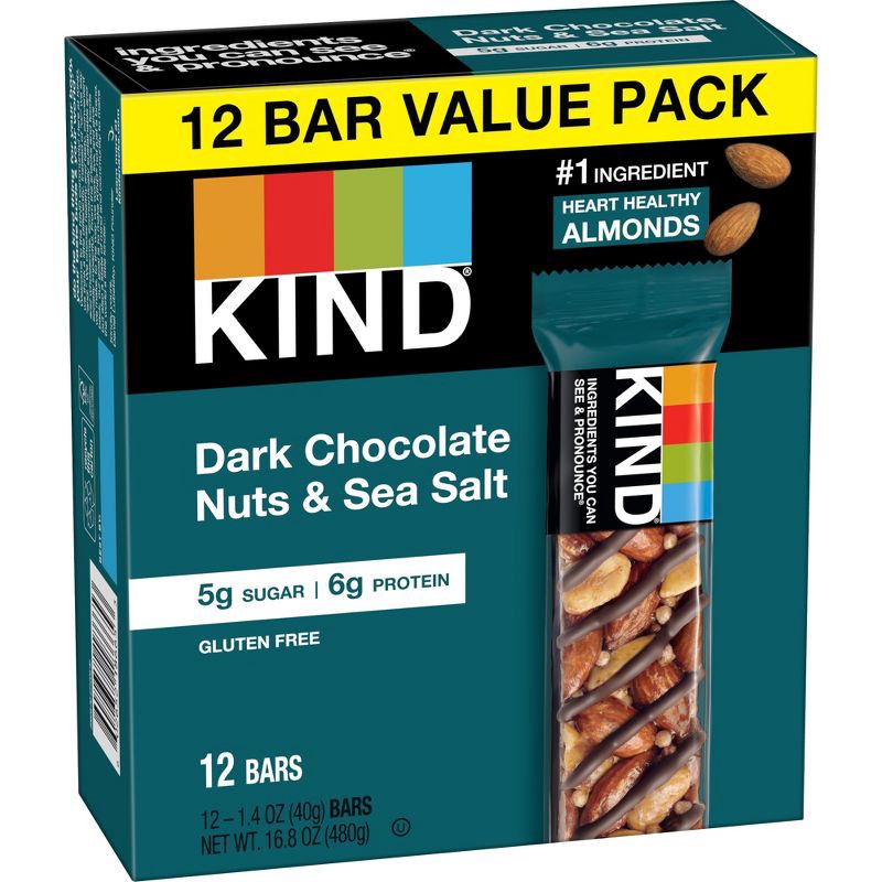 slide 3 of 7, Kind Dark Chocolate Nuts & Sea Salt Nutrition Bars 12ct / 1.4oz, 12 ct, 1.4 oz