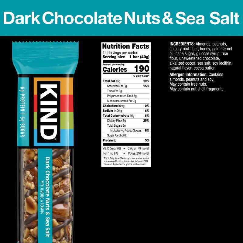 slide 3 of 7, KIND Bars Dark Chocolate Nuts & Sea Salt Gluten Free Snacks - 16.8oz/12ct, 16.8 oz, 12 ct