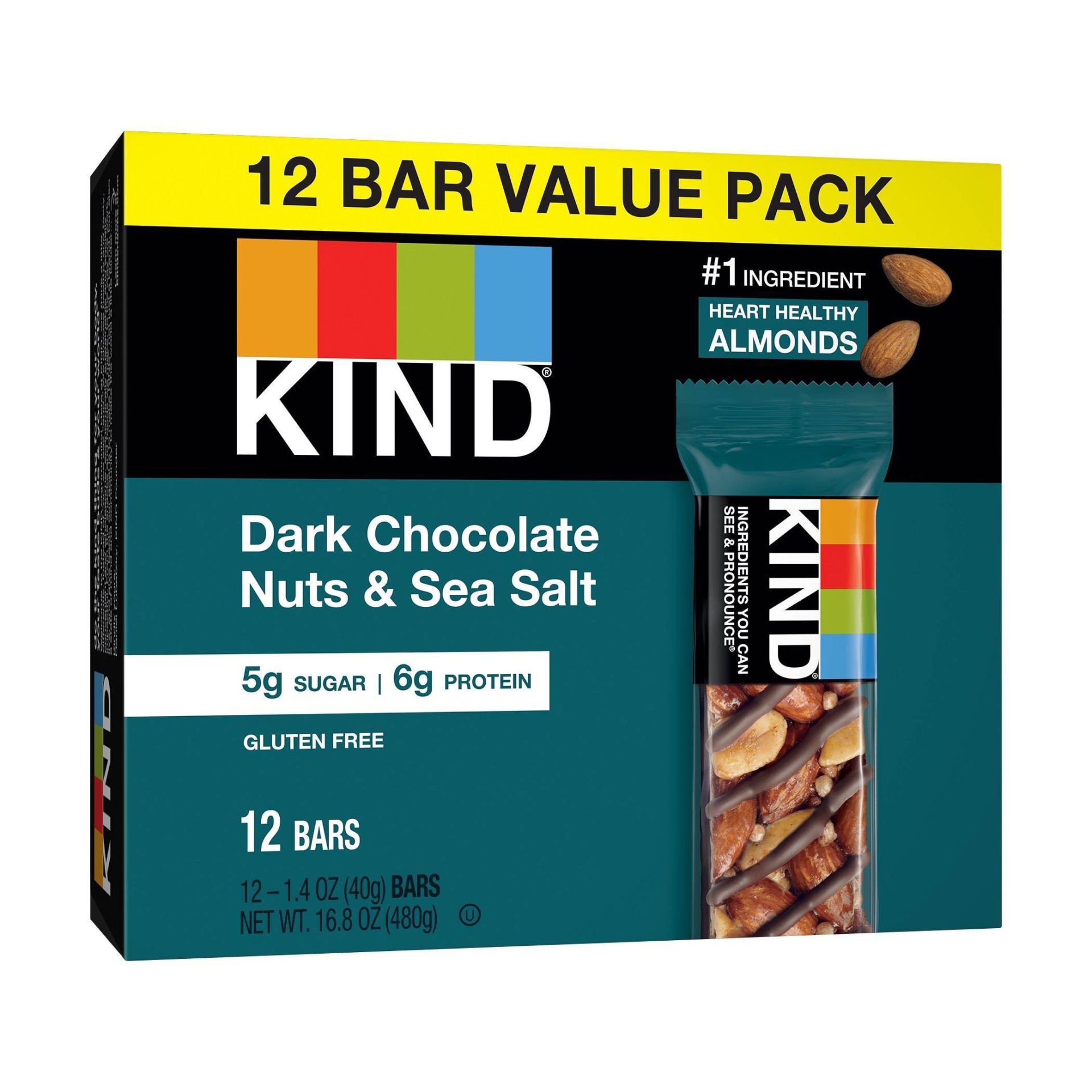 slide 1 of 5, Kind Dark Chocolate Nuts & Sea Salt Nutrition Bars 12ct / 1.4oz, 12 ct, 1.4 oz