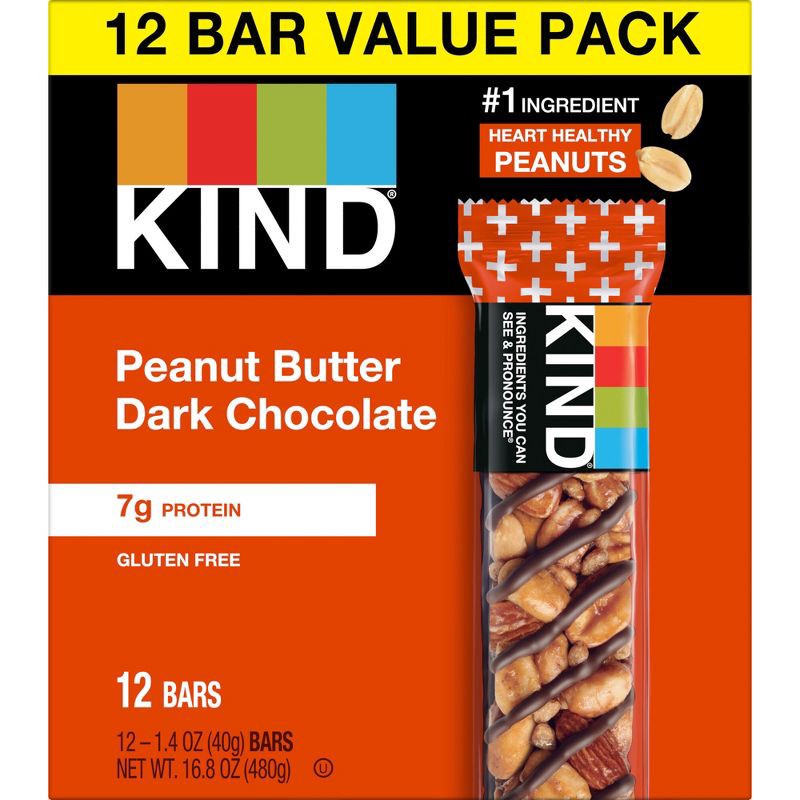 slide 2 of 6, KIND Peanut Butter Dark Chocolate + Protein Nutrition Bars - 12ct, 12 ct