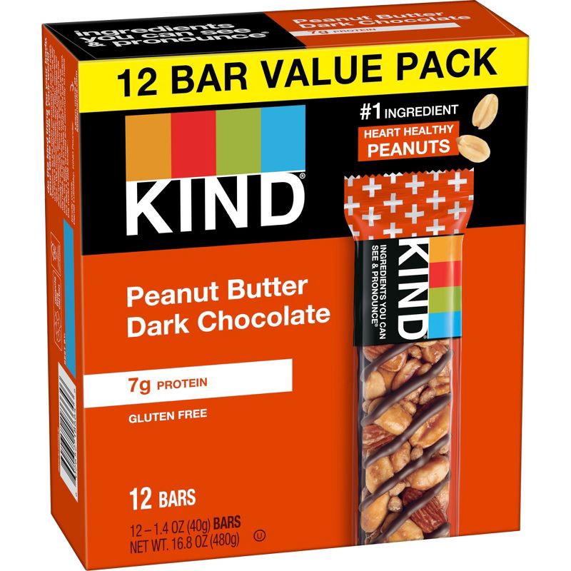 slide 3 of 6, KIND Peanut Butter Dark Chocolate + Protein Nutrition Bars - 12ct, 12 ct