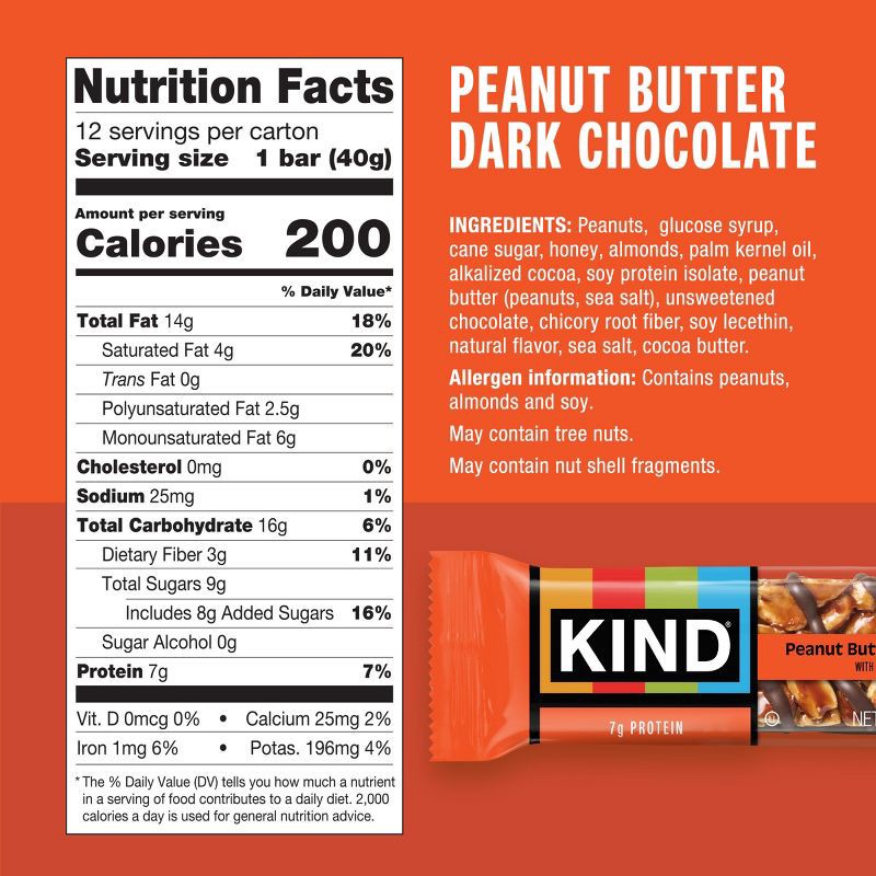 slide 3 of 6, KIND Protein Bars Peanut Butter Dark Chocolate + Protein Nutrition Snacks - 16.8oz/12ct, 16.8 oz, 12 ct