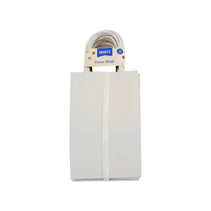 slide 1 of 1, 12ct Junior Tote Gift Bags White - Spritz™: Party Favor & Goodie Bags for All Occasions, Solid Paper, 8.375" x 5.25" x 3.25", 12 ct