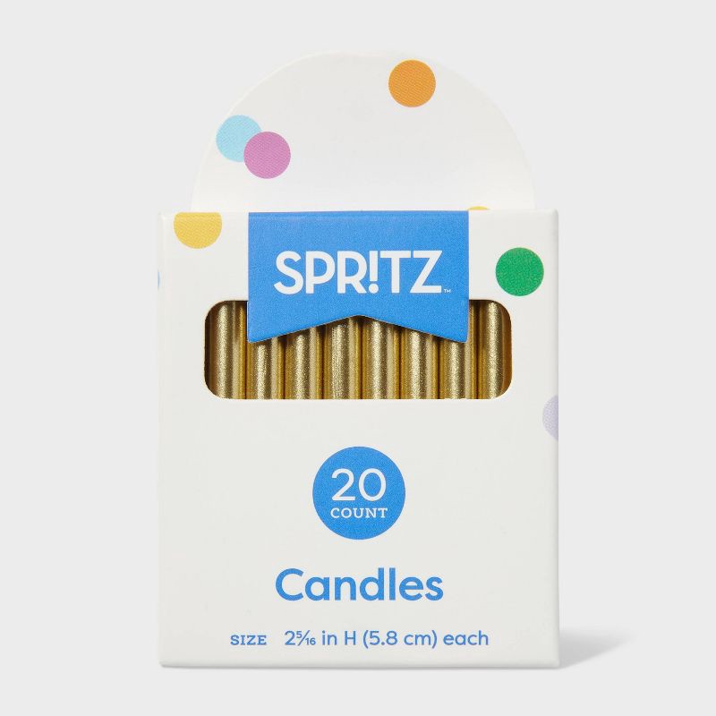 slide 3 of 3, 20ct Birthday Candle Gold - Spritz™: Wax Cake Candles, 2.31" Height, 20 Pieces, 20 ct
