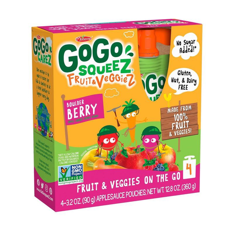 slide 1 of 8, GoGo Squeez Fruit & Veggiez Boulder Berry On-the-Go Pouch - 12.8oz/4pk, 4 ct; 12.8 oz