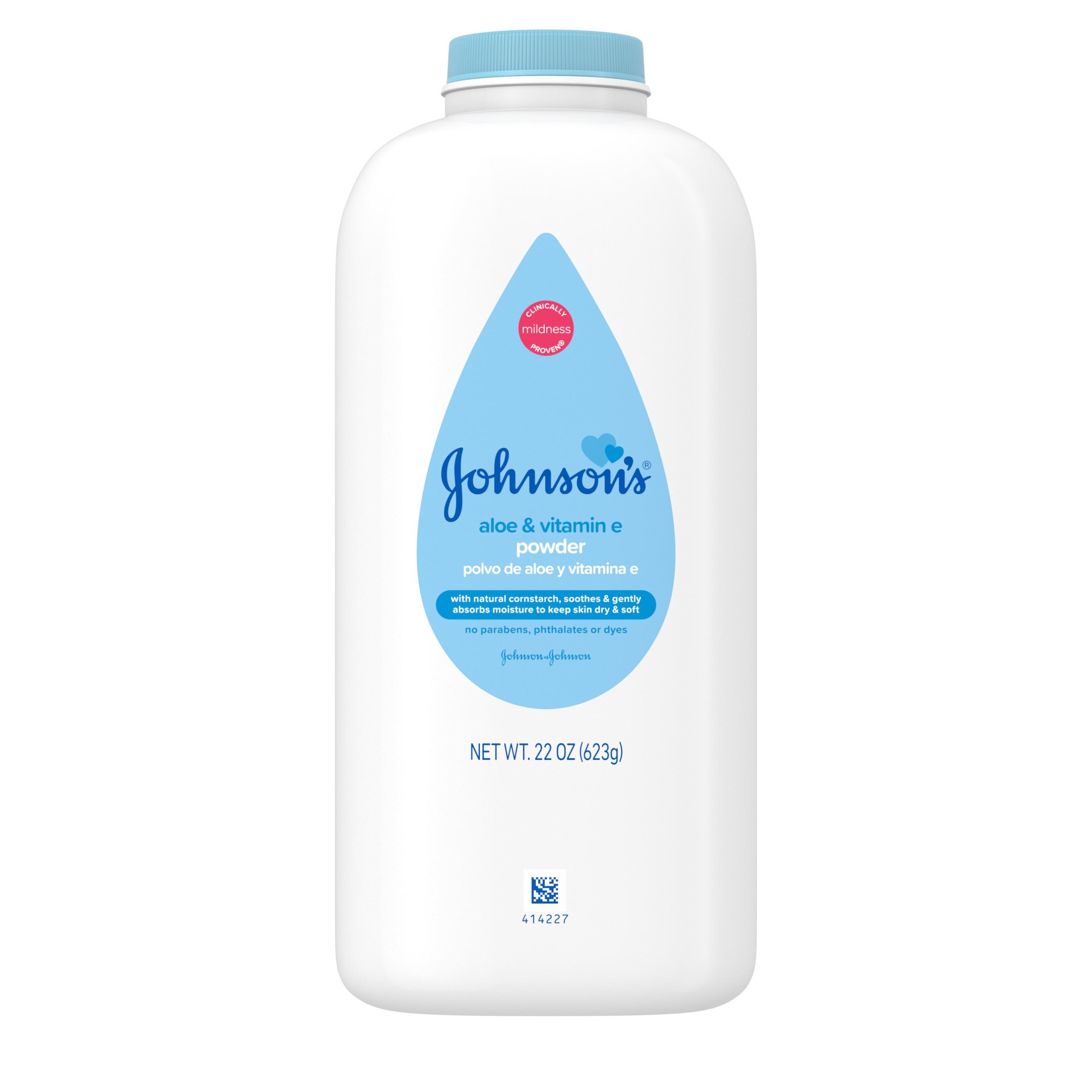 slide 4 of 10, Johnson's Powder with Naturally Derived Cornstarch, Aloe & Vitamin E for Delicate Skin, Hypoallergenic, Free of Parabens, Phthalates & Dyes for Gentle Baby Skin Care, 22 oz, 22 oz