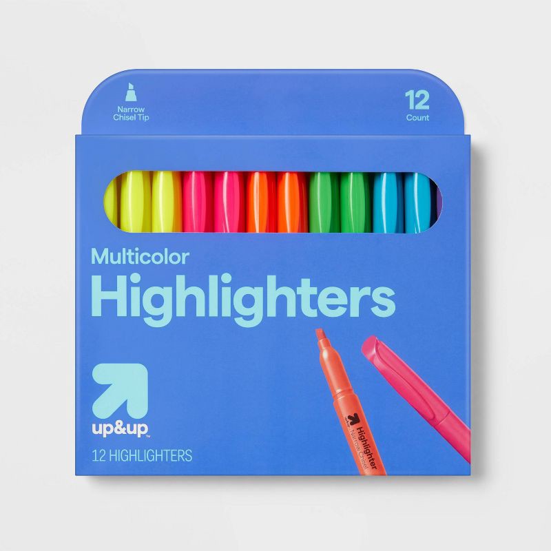 slide 1 of 3, Highlighters Narrow Chisel Tip Multicolor 12ct - up&up™: Fine Point School Supplies, Kids Art, Office Markers, 12 ct