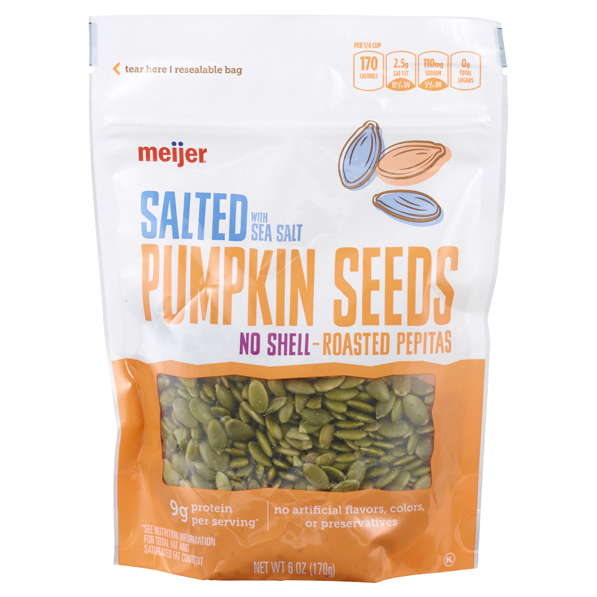 slide 1 of 5, Meijer Salted Roasted Pumpkin Seeds, 6 oz