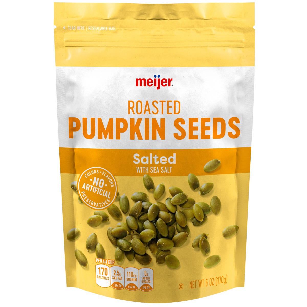 slide 1 of 5, Meijer Salted Roasted Pumpkin Seeds, 6 oz