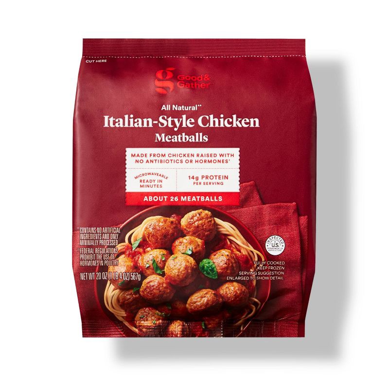 slide 1 of 3, All Natural Italian-Style Chicken Meatballs - Frozen - 20oz - Good & Gather™, 20 oz