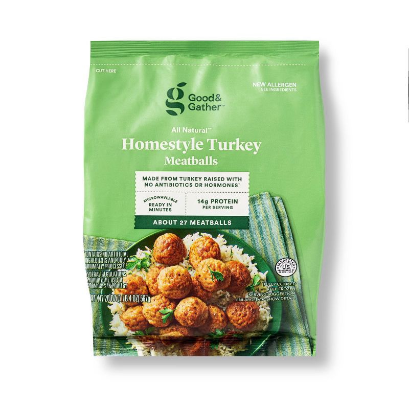 slide 1 of 5, USDA All Natural Homestyle Turkey Meatballs - Frozen - 20oz - Good & Gather™, 20 oz