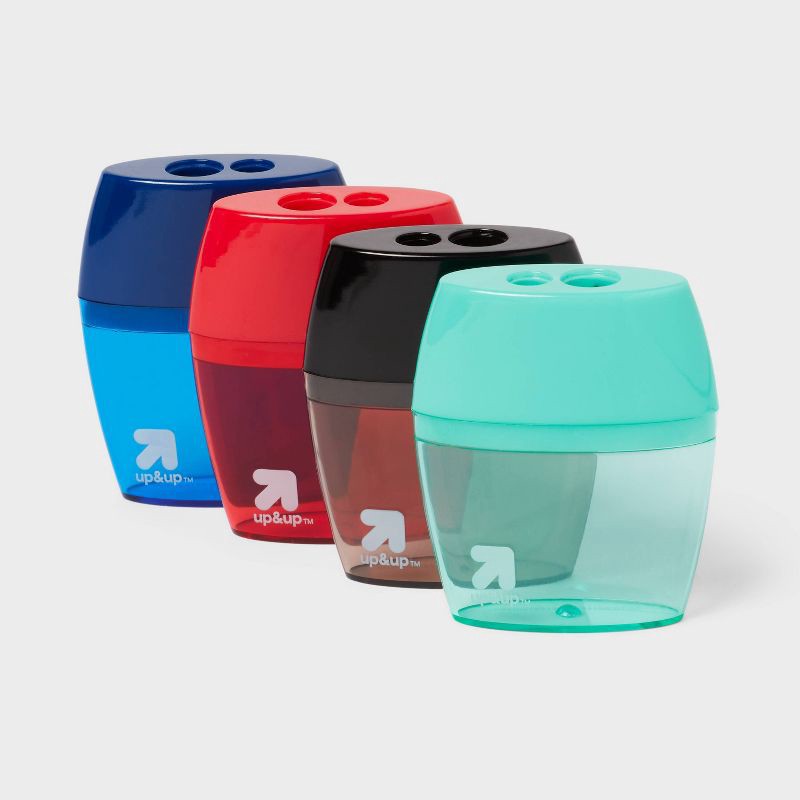 slide 4 of 5, Pencil Sharpener 2 Hole 1ct (Colors May Vary) - up&up™: School Supplies, Handheld, Non-Powered, ABS & Steel, 2 Year Warranty, 1 ct
