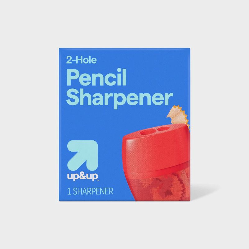 slide 1 of 5, Pencil Sharpener 2 Hole 1ct (Colors May Vary) - up&up™: School Supplies, Handheld, Non-Powered, ABS & Steel, 2 Year Warranty, 1 ct