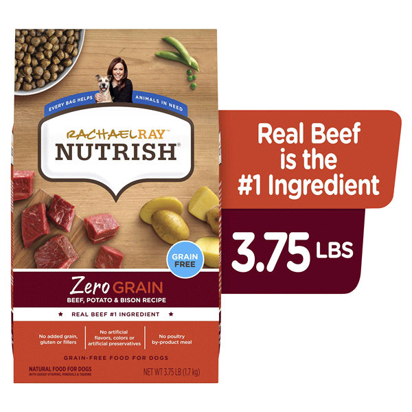 slide 1 of 1, Rachael Ray Nutrish Zero Grain Beef, Potato & Bison Recipe, Dry Dog Food, 3.75 lb