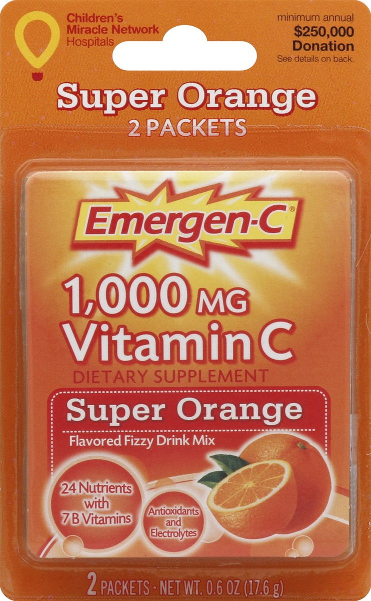 slide 2 of 2, Emergen-C Vitamin C Dietary Supplement Super Orange, 2 ct